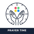 Time to Pray vector logo. Praying Hands Icon with clock