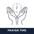 Time to Pray vector logo. Praying Hands Icon with clock