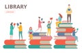 Time to read vector concept. Library, self education, students with books illustration