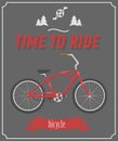 Time to ride poster with retro road bicycle on background and vintage lettering in flat style.
