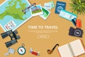 Time to travel agency web brochure vector illustra