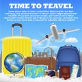 Time to travel with airplane suitcase luggage bag