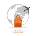 Time to travel around the world with backpack and plane Royalty Free Stock Photo