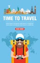 Time to travel. Around the world concept design flat with traveler Royalty Free Stock Photo