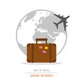 Time to travel around the world with suitcase and plane Royalty Free Stock Photo
