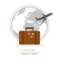 Time to travel around the world with suitcase and plane Royalty Free Stock Photo