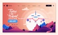 Time to travel banner, coupon or voucher design template. Airplane and calligraphy lettering. Vector plane illustration Royalty Free Stock Photo