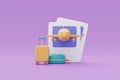 Time to travel concept with airplane, suitcase and Photo frame, Tourism and travel ,3d rendering