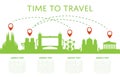 Time to travel concept with cityscape silhouette Royalty Free Stock Photo