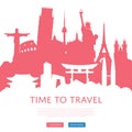 Time to travel concept with cityscape silhouettes Royalty Free Stock Photo