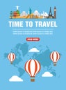 Time to travel concept design flat banner. Around the world. Balloon travel Royalty Free Stock Photo