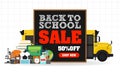 Back to school sale concept design flat banner. Sale 50% off, shop now. Welcome back to school. School icon Royalty Free Stock Photo