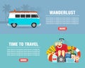 Summer wanderlust concept design flat banners set with. Time to travel. Travel icon. Safe journey