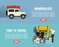 Wanderlust concept design flat banners set. Time to travel. Travel icon. Safe journey