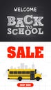 Welcome back to school sale. Back to school sale concept design flat poster with school bus. School icon Royalty Free Stock Photo