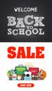 Welcome back to school sale. Back to school sale concept design flat poster with school supplies. School icon Royalty Free Stock Photo