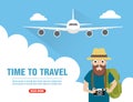 Time to travel concept design flat with traveler Royalty Free Stock Photo