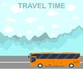 The time to travel. Flat style. The tourist bus.