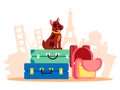 Time to travel flat vector illustration, luggage suitcases