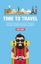 Time to travel. Hipster traveler concept design flat Royalty Free Stock Photo