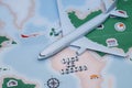 Time to Travel. Idea for tourism with airplane, compass and map on a light background. Concept on the theme of flights. Royalty Free Stock Photo