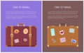 Time to Travel Luggage Stickers Posters Vector