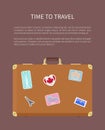 Time to Travel Poster with Text and Luggage Vector