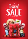 Time To Travel Sale Poster for Advertisement with Travelling 3D Realistic Items