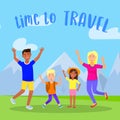 Time to Travel Square Banner. Happy Family Journey