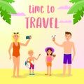 Time to Travel Square Banner. Happy Family Leisure