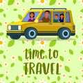 Time to Travel Square Banner. Happy Family Travel