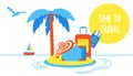 Time to travel summer beach holiday vacation poster or banner flat style design vector illustration Royalty Free Stock Photo