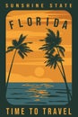 Time To Travel Summer Retro Poster Florida. Tropical Coast Beach