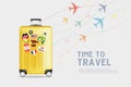 Time to travel. Traveling luggage bag banner template. Travel and tourism concept.