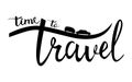 Time to travel typographic inspirational poster. Linear camping logo.