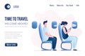 Time to travel,welcome aboard landing page template. Passengers in plane cabin webpage banner Royalty Free Stock Photo