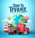 Time to travel the world vector design. Travel and explore the world in different countries and destinations Royalty Free Stock Photo