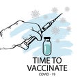 Time to vaccinate Vaccine bottle Coronavirus syringe icons