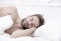 Time to wake up and have nice day. good morning. sweet dreams. male health and bachelor lifestyle. man fast sleep. Relax Royalty Free Stock Photo