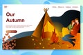 Time together concept. Autumn camping landing page vector.