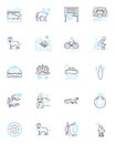 Time travel linear icons set. Chrononaut, TARDIS, Paradox, Temporal, Continuum, Retrograde, Quantum line vector and