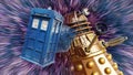 Time travel lord doctor who tardis dalek space universe science fiction tv characters enemy galaxy police box public Royalty Free Stock Photo