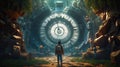 A time traveler standing in front of a time portal. Generative AI