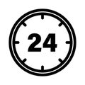 Time twenty four 24. Hours service icon. Clock Vector symbol. Black white graphic. Royalty Free Stock Photo
