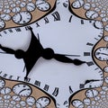 Time twisted clock with roman numerals abstract texture.