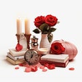 Time for Valentine's Day Concept. Romantic objects isolated on white background. Royalty Free Stock Photo