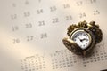 Time for Waiting with Vintage Pocket Watch on the Calendar ,Image for Waiting Concept, used for food ad or website promote. Royalty Free Stock Photo