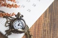 Time for Waiting with Vintage Pocket Watch on the Calendar and W Royalty Free Stock Photo