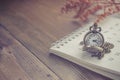 Time for Waiting with Vintage Pocket Watch on the Calendar and W Royalty Free Stock Photo