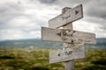 time will tell text on wooden signpost outdoors in nature. forward thinking, and to illustrate the unknown during the covic19